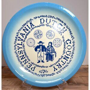 Vintage Pennsylvania Dutch Country Folk Art Blue White Decorative Ceramic Plate